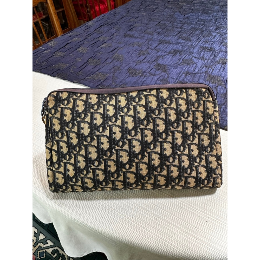 Dior Monogram Blue/Tan Canvas & Leather Pouch - Picture 3 of 12